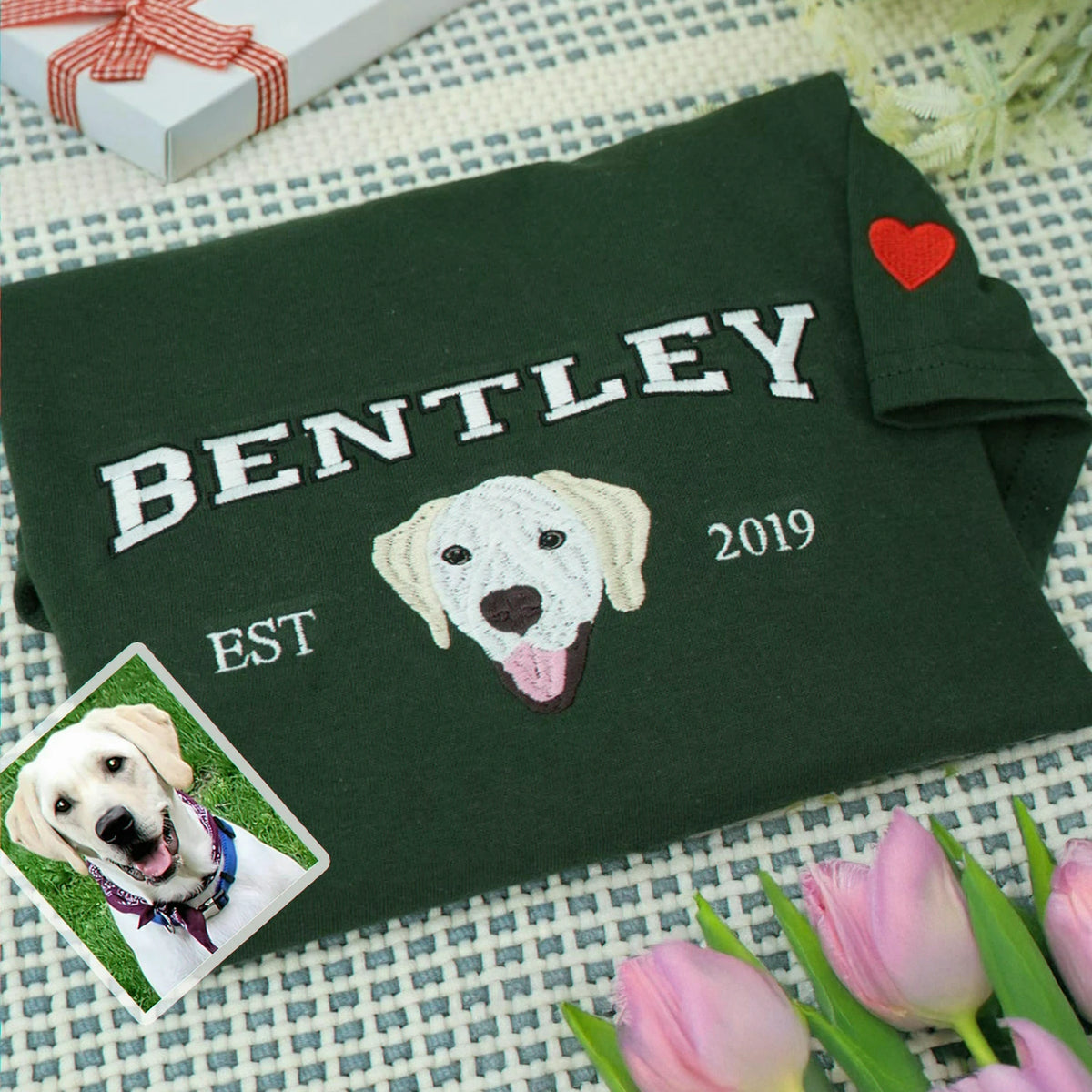 Custom Forest Green Dog Memorial Portrait from Photo, Gift for Dog Dad