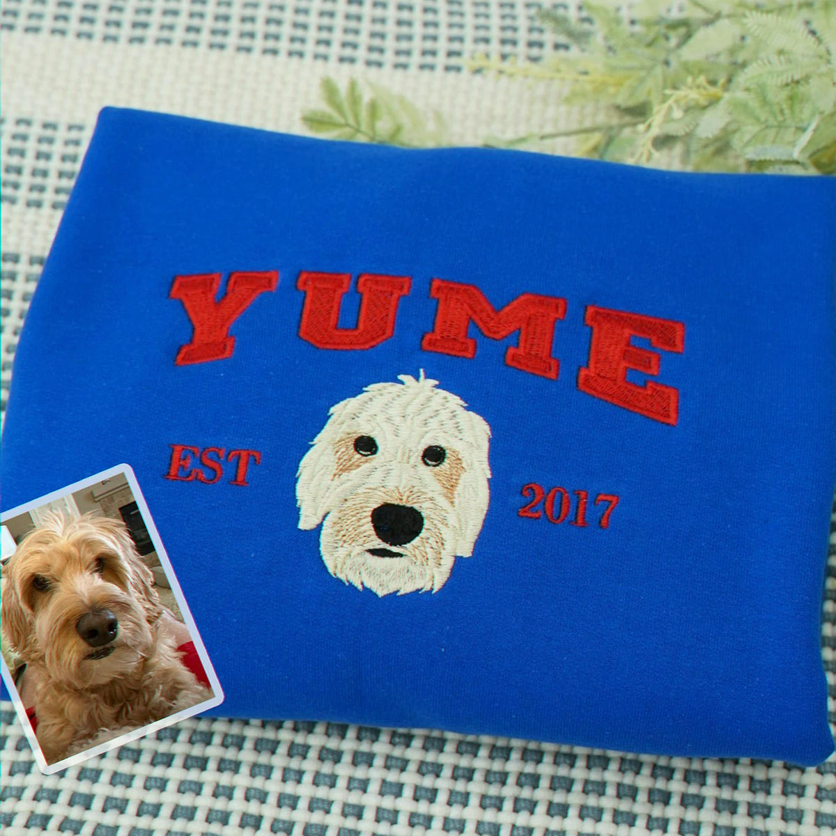 Custom Pet Memorial T-Shirt for Dog Dad, Embroidered Dog Face Portrait Photo Varsity Name, Gift for Him