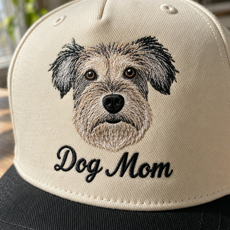 Custom Dog Mom Portrait Snapback Hat, Embroidered Dog Mama Photo Gift, Personalized Side Back Cap