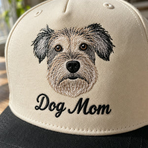 Custom Dog Mom Portrait Snapback Hat, Embroidered Dog Mama Photo Gift, Personalized Side Back Cap