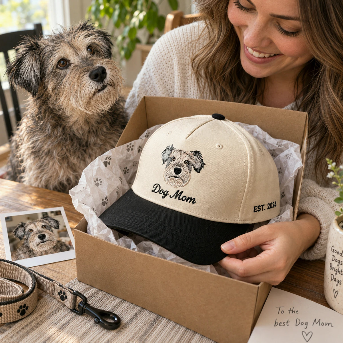 Custom Dog Mom Portrait Snapback Hat, Embroidered Dog Mama Photo Gift, Personalized Side Back Cap