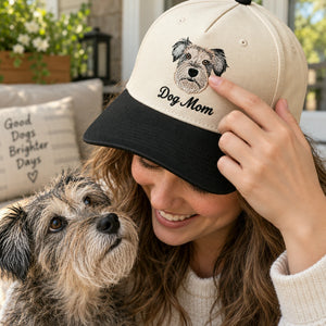 Custom Dog Mom Portrait Snapback Hat, Embroidered Dog Mama Photo Gift, Personalized Side Back Cap