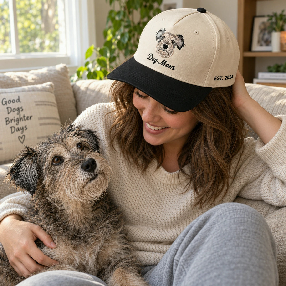 Custom Dog Mom Portrait Snapback Hat, Embroidered Dog Mama Photo Gift, Personalized Side Back Cap