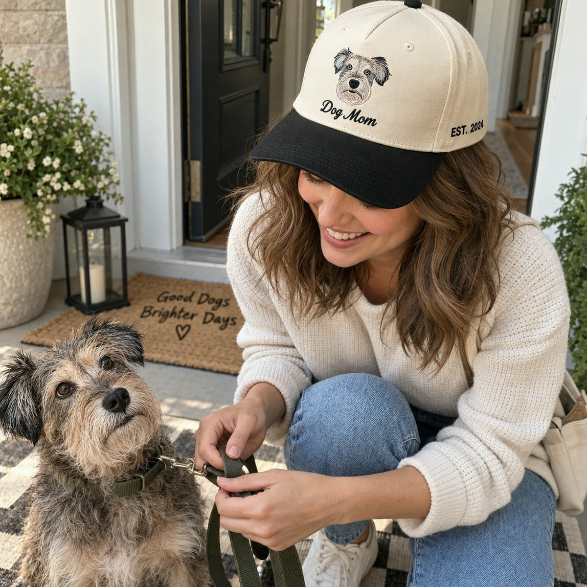 Custom Dog Mom Portrait Snapback Hat, Embroidered Dog Mama Photo Gift, Personalized Side Back Cap