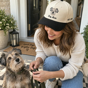 Custom Dog Mom Portrait Snapback Hat, Embroidered Dog Mama Photo Gift, Personalized Side Back Cap