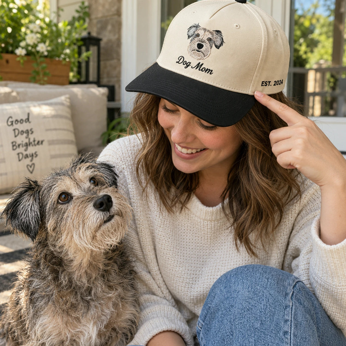 Custom Dog Mom Portrait Snapback Hat, Embroidered Dog Mama Photo Gift, Personalized Side Back Cap