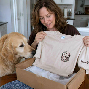 Custom Dog Outline T-shirt for Birthday Mom - Minimalist Embroidered Pet Photo Tee & Name - Gift for Her