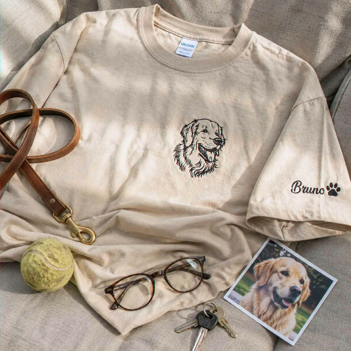 Custom Dog Outline T-shirt for Birthday Mom - Minimalist Embroidered Pet Photo Tee & Name - Gift for Her