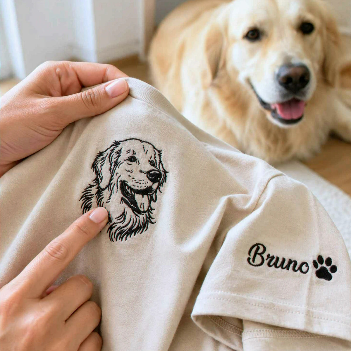 Custom Dog Outline T-shirt for Birthday Mom - Minimalist Embroidered Pet Photo Tee & Name - Gift for Her