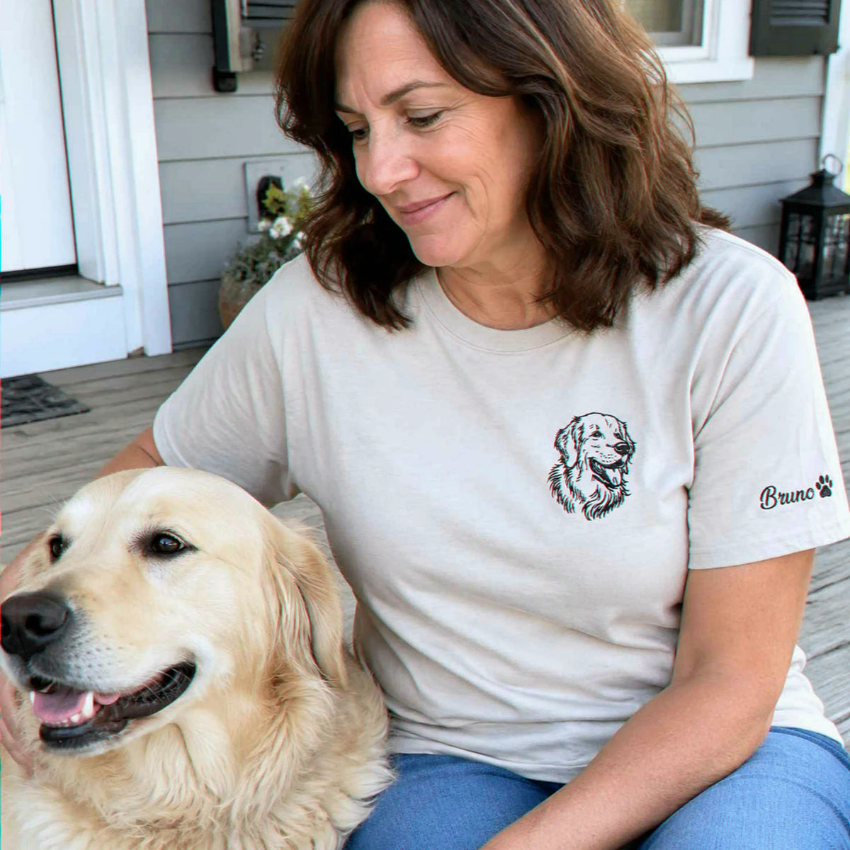 Custom Dog Outline T-shirt for Birthday Mom - Minimalist Embroidered Pet Photo Tee & Name - Gift for Her