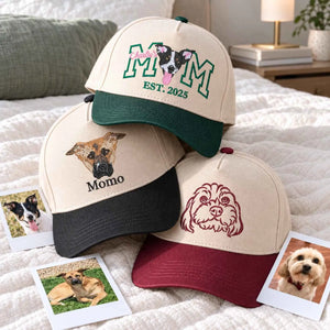 Custom Dog Mom Portrait Snapback Hat - Embroidered Dog Portrait from Photo Cap, Dog Mom Gifts from Husband