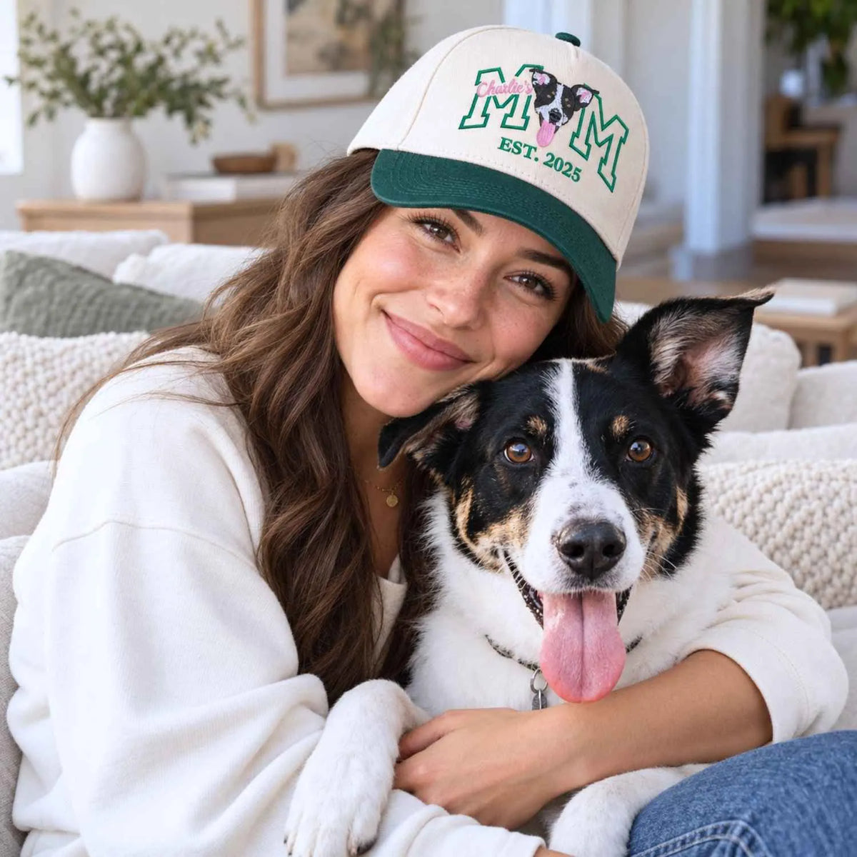 Custom Dog Mom Portrait Snapback Hat - Embroidered Dog Portrait from Photo Cap, Dog Mom Gifts from Husband