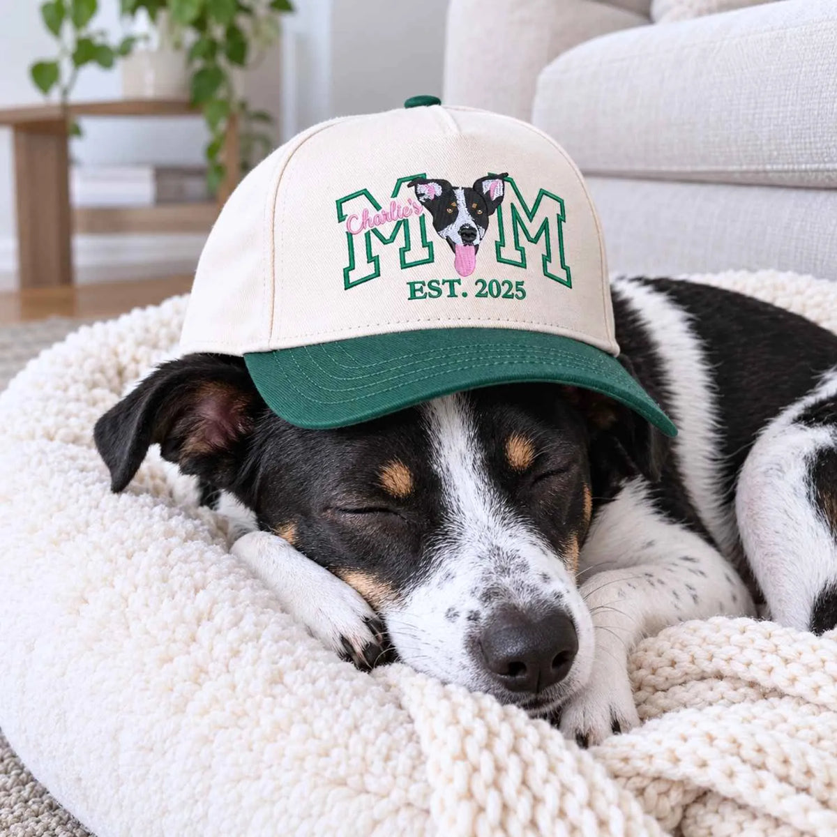 Custom Dog Mom Portrait Snapback Hat - Embroidered Dog Portrait from Photo Cap, Dog Mom Gifts from Husband