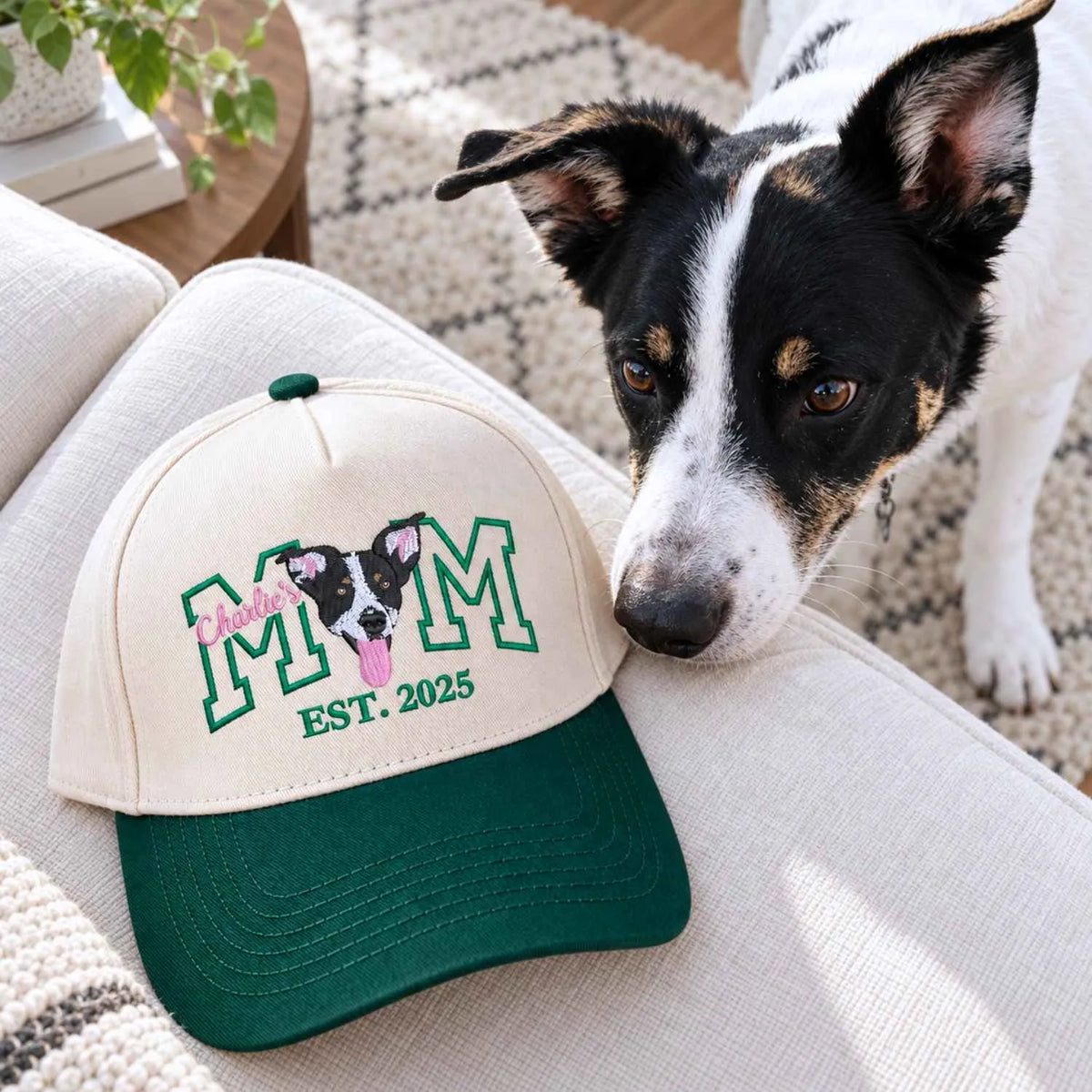 Custom Dog Mom Portrait Snapback Hat - Embroidered Dog Portrait from Photo Cap, Dog Mom Gifts from Husband