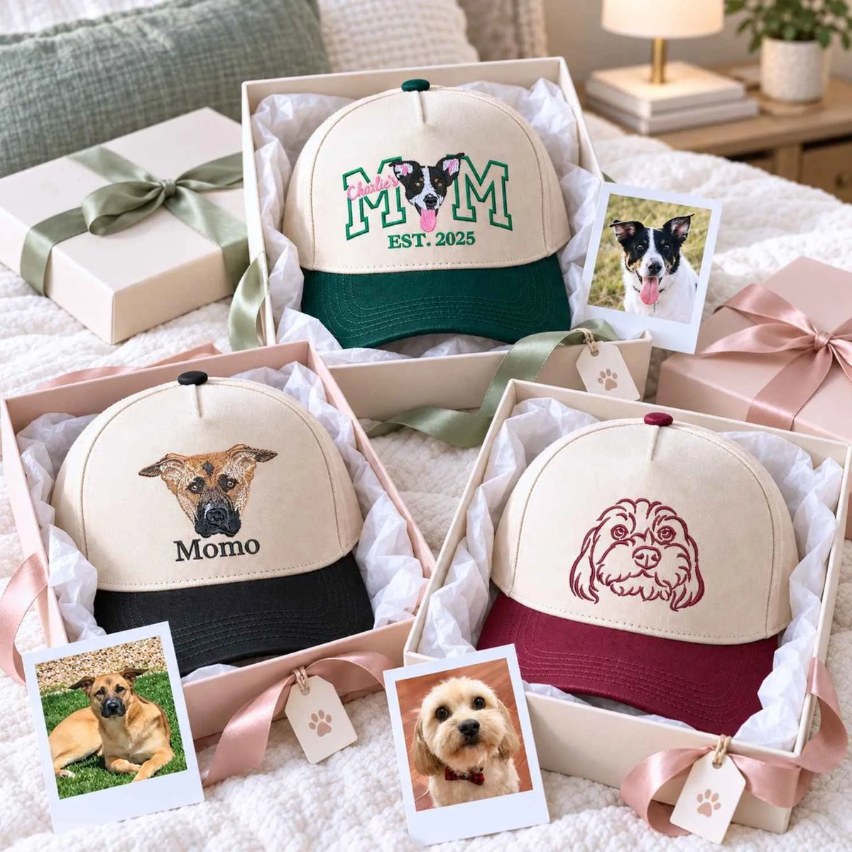 Custom Dog Mom Portrait Snapback Hat - Embroidered Dog Portrait from Photo Cap, Dog Mom Gifts from Husband