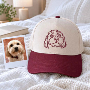 Custom Dog Mom Portrait Snapback Hat - Embroidered Dog Portrait from Photo Cap, Dog Mom Gifts from Husband