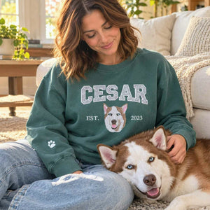 Custom Glitter Dog Sweatshirt for Dog Mom, Embroidered Pet Photo Crewneck, First Time Dog Mom Christmas Gift