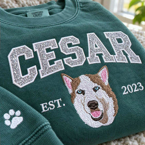Custom Glitter Dog Sweatshirt for Dog Mom, Embroidered Pet Photo Crewneck, First Time Dog Mom Christmas Gift