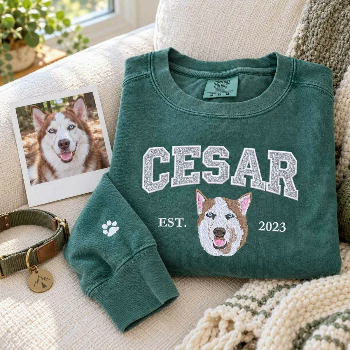 Custom Glitter Dog Sweatshirt for Dog Mom, Embroidered Pet Photo Crewneck, First Time Dog Mom Christmas Gift