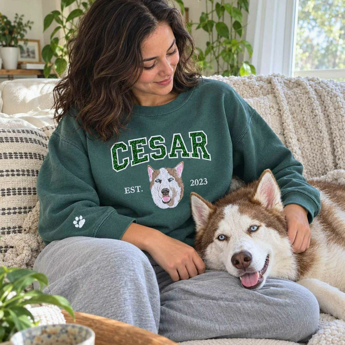 Custom Glitter Dog Sweatshirt for Dog Mom, Embroidered Pet Photo Crewneck, First Time Dog Mom Christmas Gift