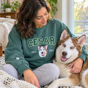 Custom Glitter Dog Sweatshirt for Dog Mom, Embroidered Pet Photo Crewneck, First Time Dog Mom Christmas Gift