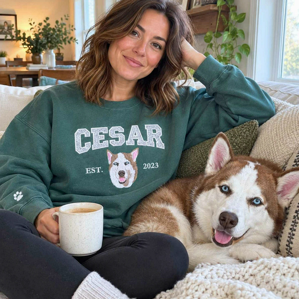 Custom Glitter Dog Sweatshirt for Dog Mom, Embroidered Pet Photo Crewneck, First Time Dog Mom Christmas Gift