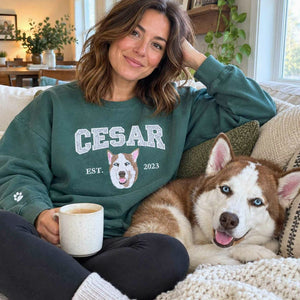 Custom Glitter Dog Sweatshirt for Dog Mom, Embroidered Pet Photo Crewneck, First Time Dog Mom Christmas Gift