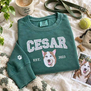 Custom Glitter Dog Sweatshirt for Dog Mom, Embroidered Pet Photo Crewneck, First Time Dog Mom Christmas Gift