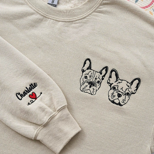 Custom Pet Line Art Embroidered Sweatshirt for Dog Moms, Personalized Dog Lover Gift