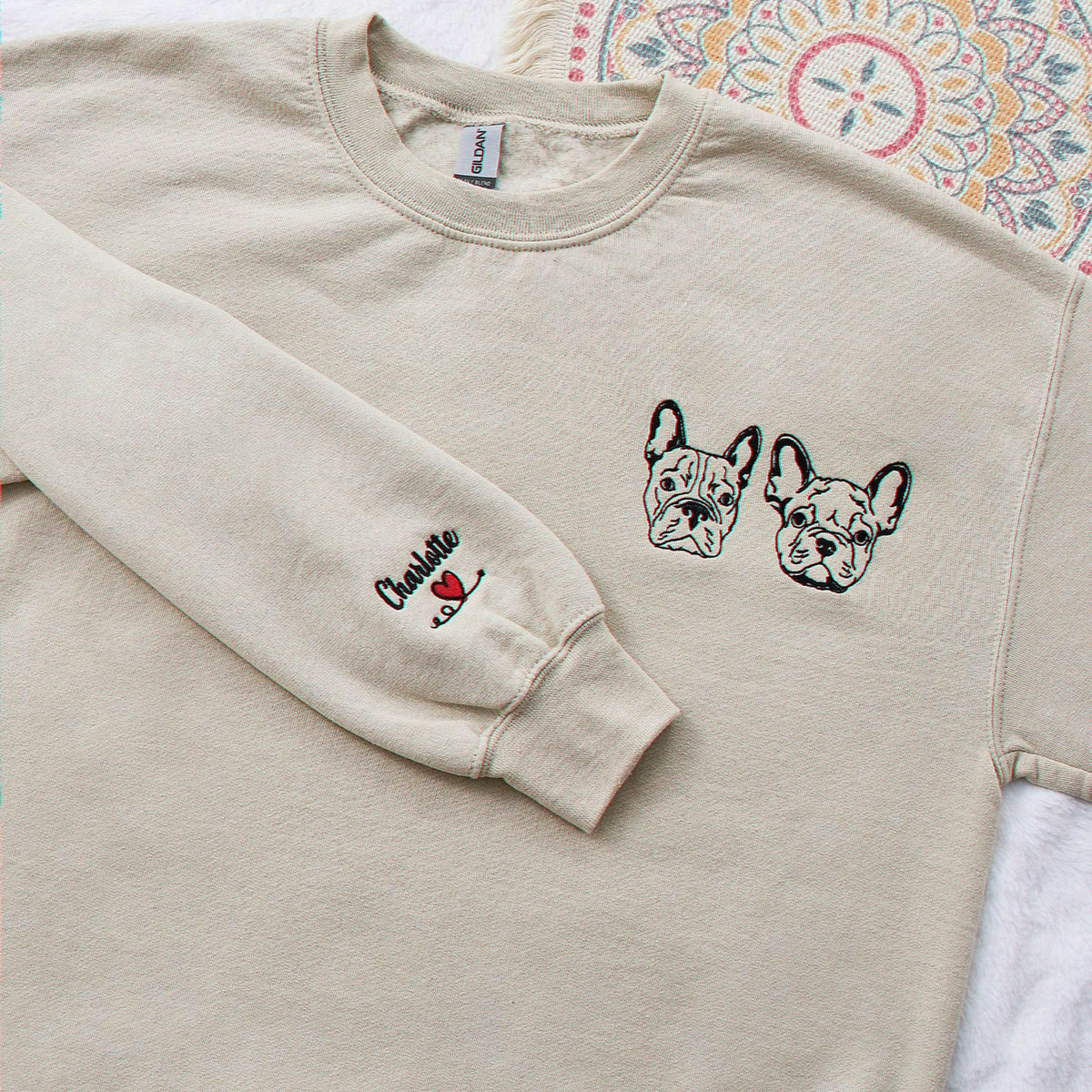 Custom Pet Line Art Embroidered Sweatshirt for Dog Moms, Personalized Dog Lover Gift