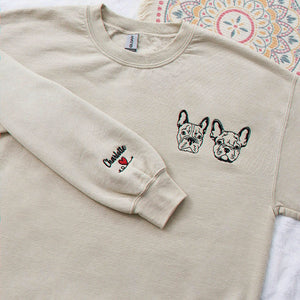 Custom Pet Line Art Embroidered Sweatshirt for Dog Moms, Personalized Dog Lover Gift