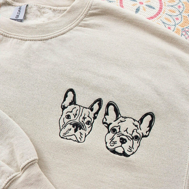 Custom Pet Line Art Embroidered Sweatshirt for Dog Moms, Personalized Dog Lover Gift