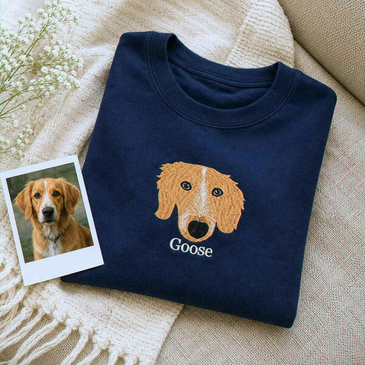 Custom Dog Memorial T-Shirt for Mom - Embroidered Pet Photo Portrait Tee & Name - Dog Loss Sympathy Gift for Her