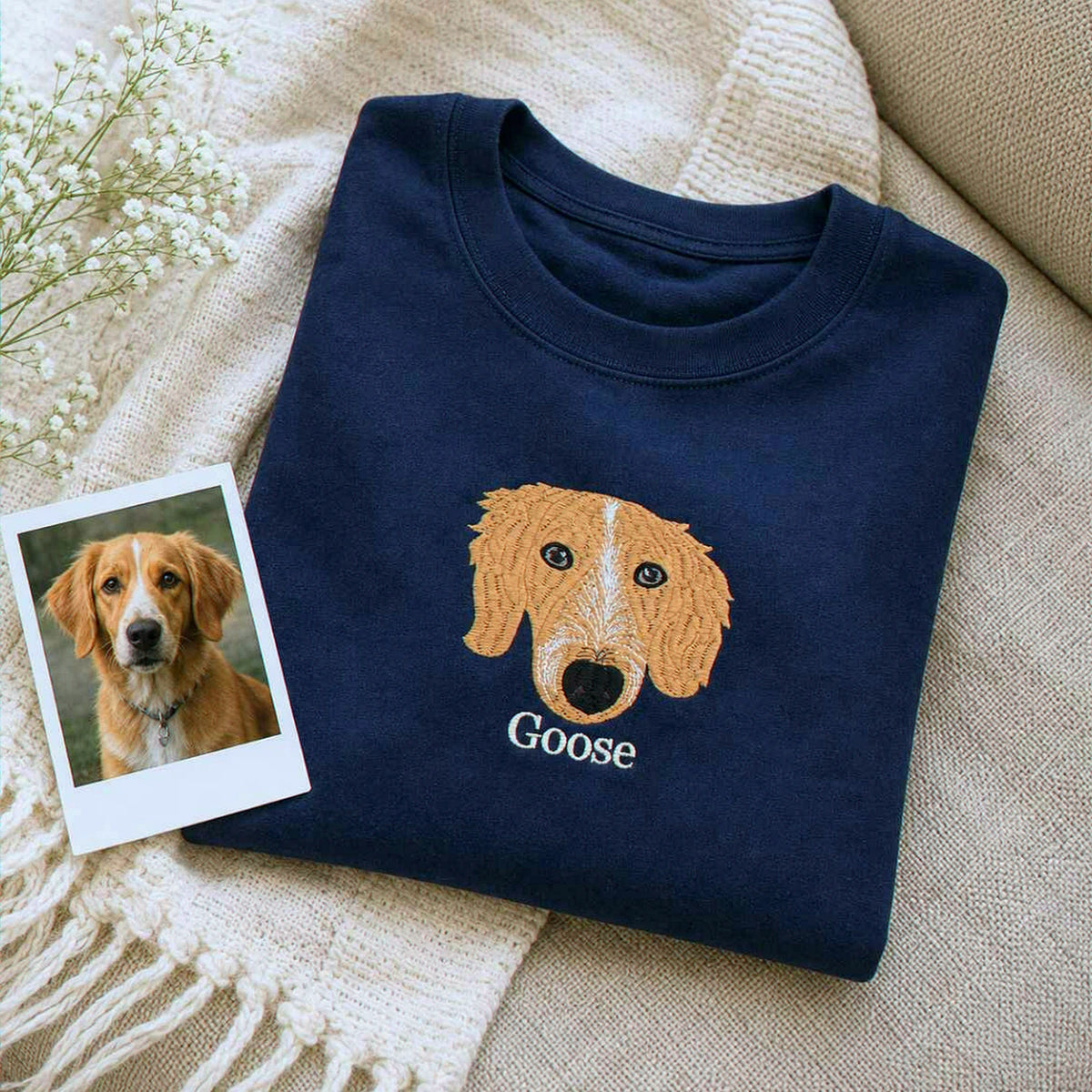 Custom Dog Memorial T-Shirt for Mom - Embroidered Pet Photo Portrait Tee & Name - Dog Loss Sympathy Gift for Her