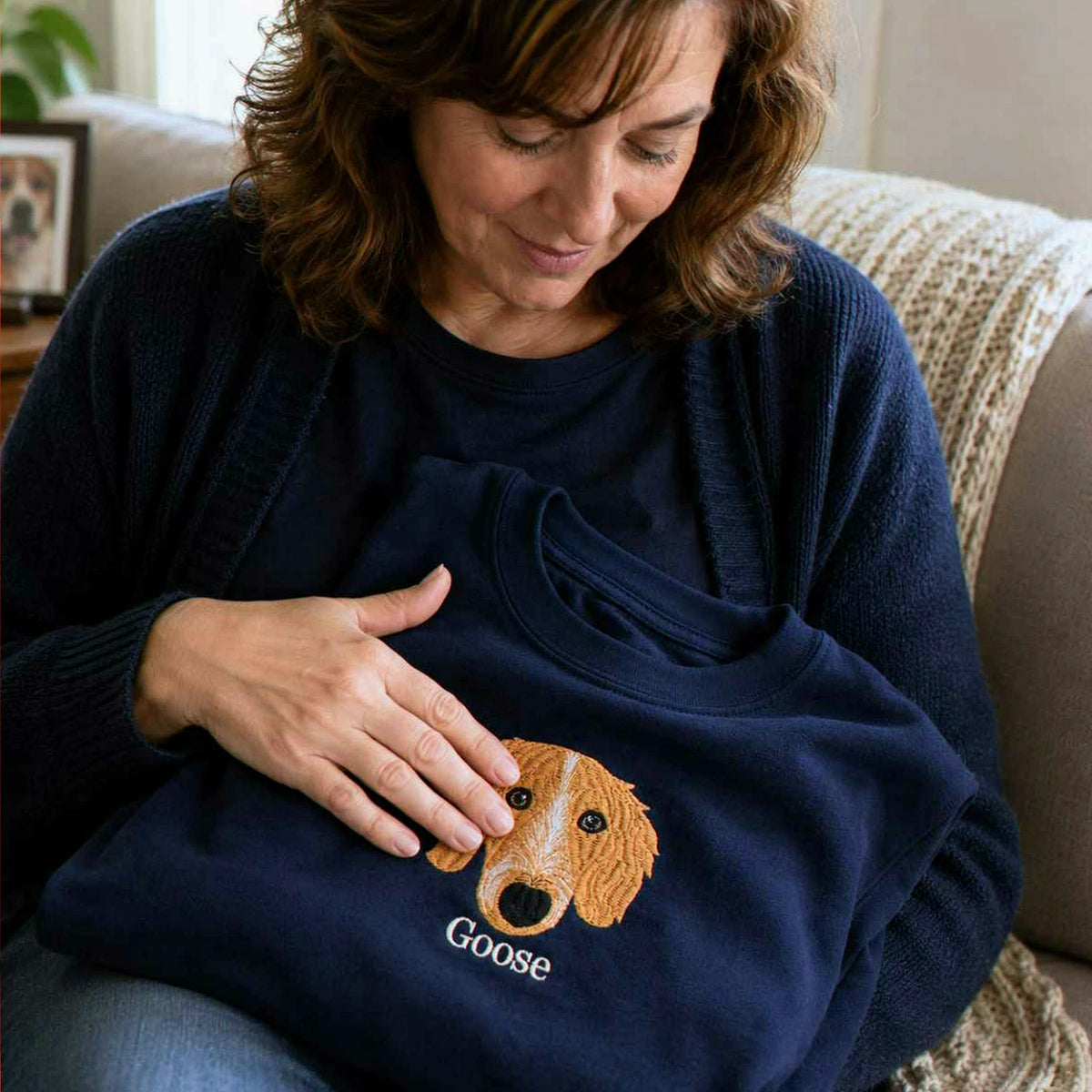 Custom Dog Memorial T-Shirt for Mom - Embroidered Pet Photo Portrait Tee & Name - Dog Loss Sympathy Gift for Her