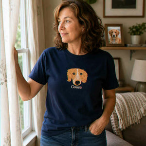 Custom Dog Memorial T-Shirt for Mom - Embroidered Pet Photo Portrait Tee & Name - Dog Loss Sympathy Gift for Her