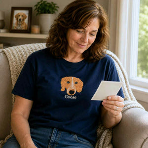 Custom Dog Memorial T-Shirt for Mom - Embroidered Pet Photo Portrait Tee & Name - Dog Loss Sympathy Gift for Her