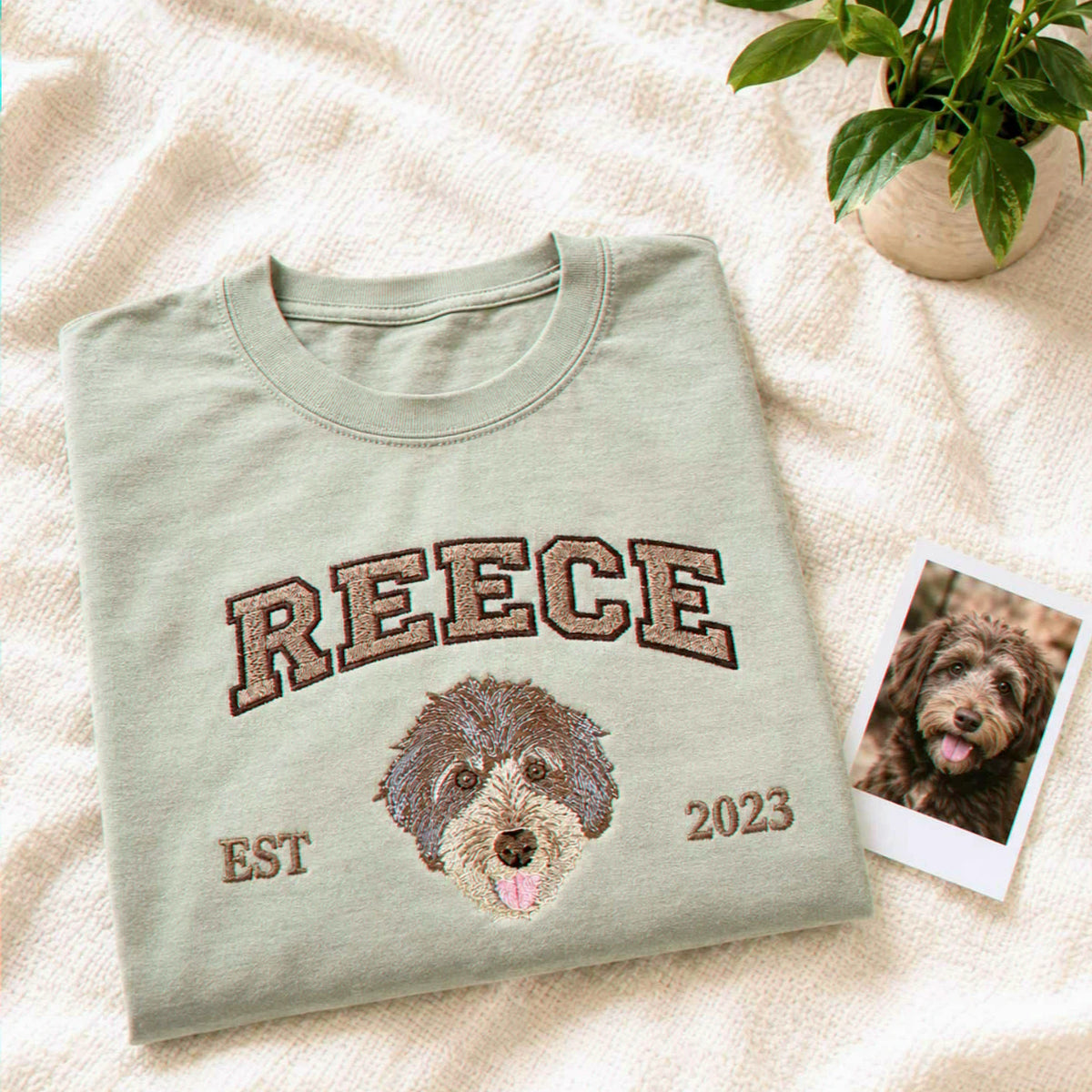 Custom Dog Memorial T-Shirt for Wife - Embroidered Pet Photo Portrait Tee & Name - Dog Loss Sympathy Gift for Her