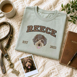 Custom Dog Memorial T-Shirt for Wife - Embroidered Pet Photo Portrait Tee & Name - Dog Loss Sympathy Gift for Her