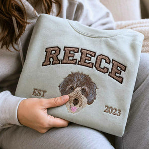Custom Dog Memorial T-Shirt for Wife - Embroidered Pet Photo Portrait Tee & Name - Dog Loss Sympathy Gift for Her