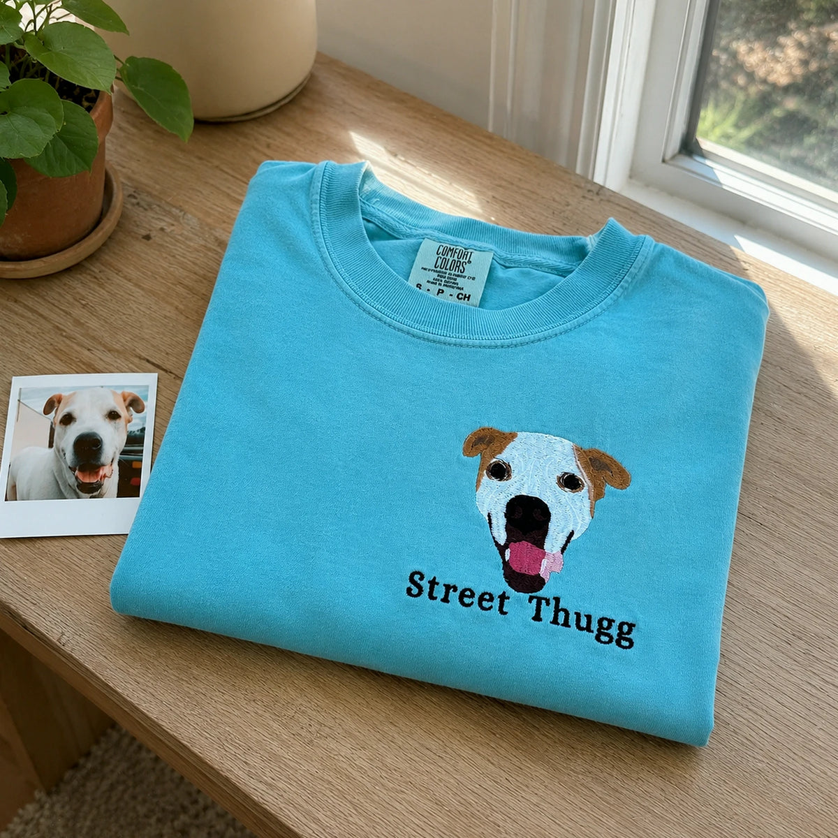 Custom Dog Portrait T-Shirt or Sweatshirt - Embroidered Photo Dog, Name for Dog Mom