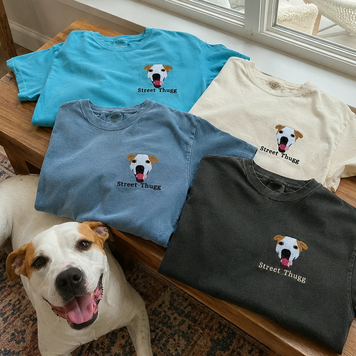 Custom Dog Portrait T-Shirt or Sweatshirt - Embroidered Photo Dog, Name for Dog Mom