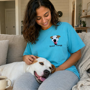 Custom Dog Portrait T-Shirt or Sweatshirt - Embroidered Photo Dog, Name for Dog Mom