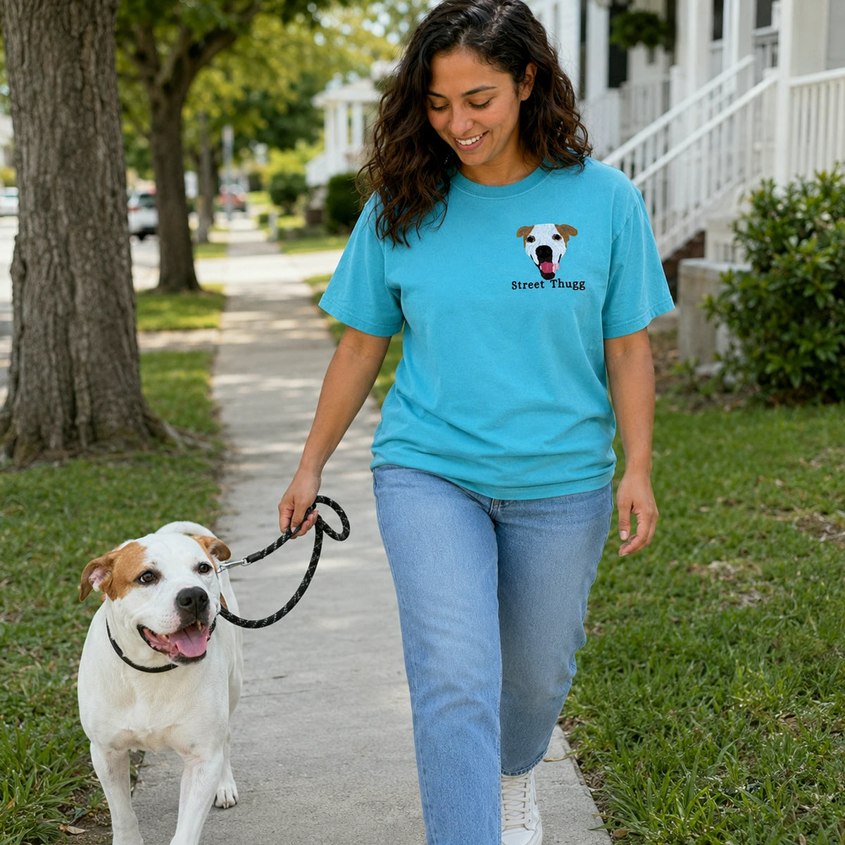 Custom Dog Portrait T-Shirt or Sweatshirt - Embroidered Photo Dog, Name for Dog Mom