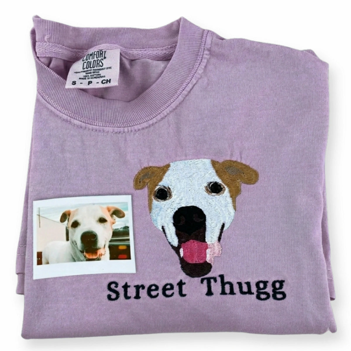 Custom Dog Portrait T-Shirt or Sweatshirt - Embroidered Photo Dog, Name for Dog Mom