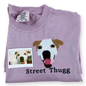 Custom Dog Portrait T-Shirt or Sweatshirt - Embroidered Photo Dog, Name for Dog Mom
