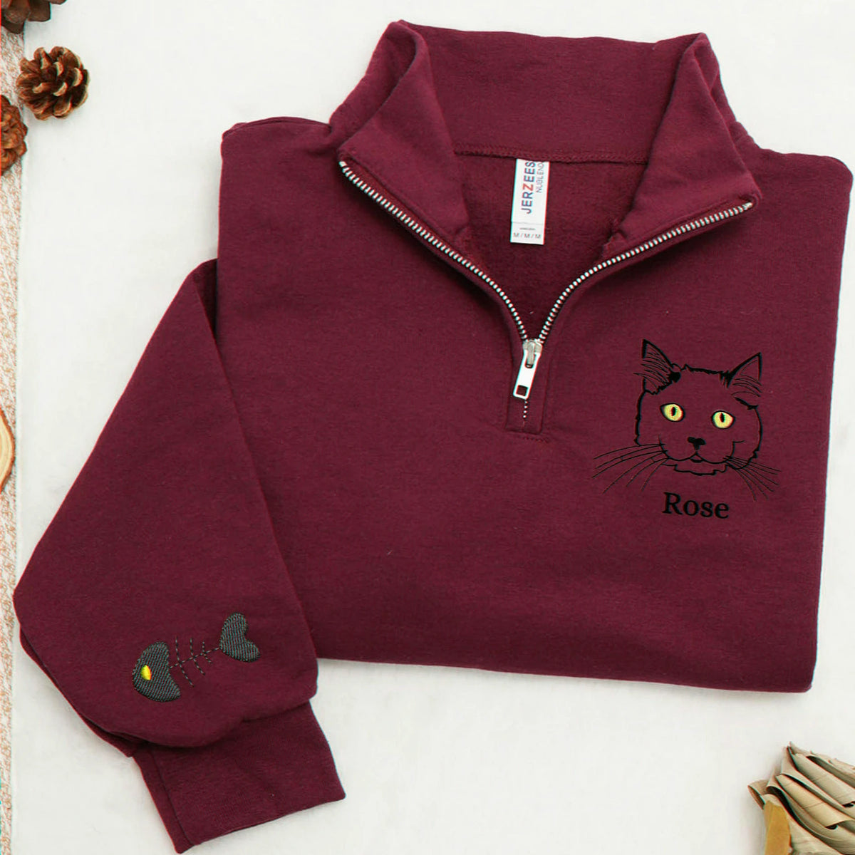Custom Dog Outline Quarter-Zip for Birthday Mom - Minimalist Embroidered Pet Photo 1/4 Zip Pullover & Name - Gift for Her