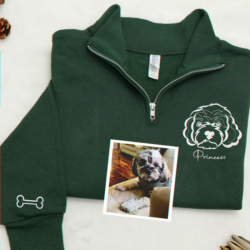 Forest Green Embroidered Dog Portrait from Photo Sweatshirt, Gift for Dog Grandma