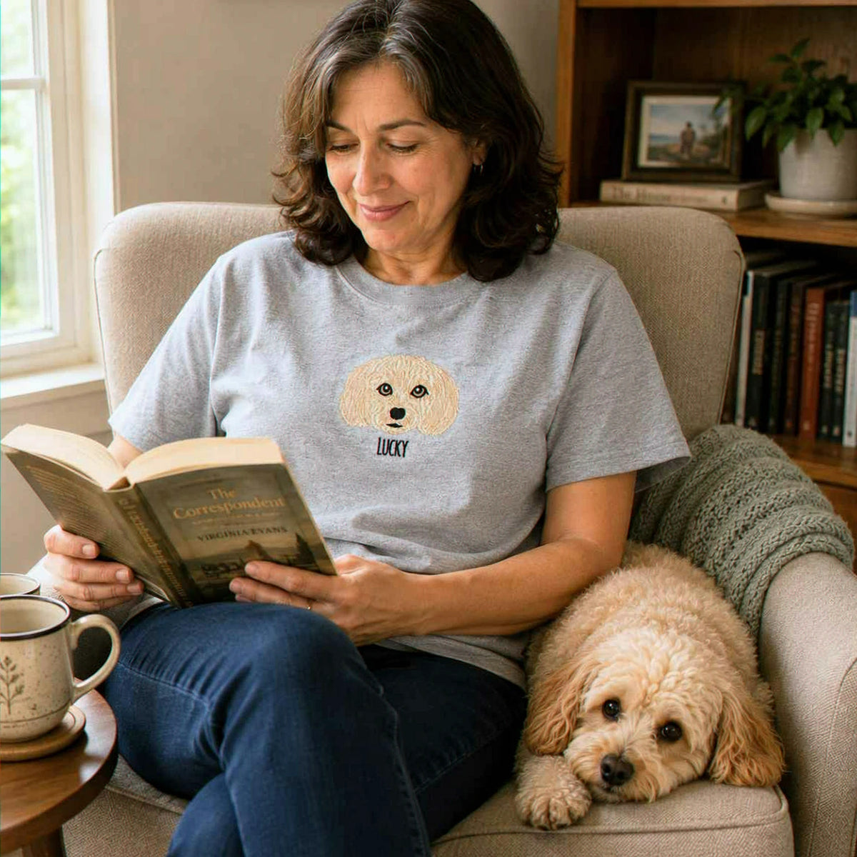 Custom Dog Portrait T-shirt for Birthday Mom - Embroidered Pet Photo Tee & Name - Gift for Her