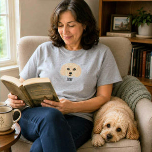 Custom Dog Portrait T-shirt for Birthday Mom - Embroidered Pet Photo Tee & Name - Gift for Her